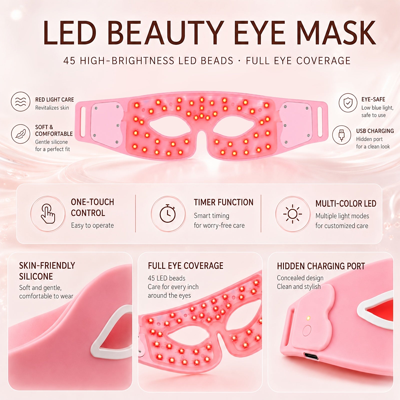 FDA Cleared - KTS Eye Massager with 7-Color LED. Usb-Charged, Relaxes Eye Muscles