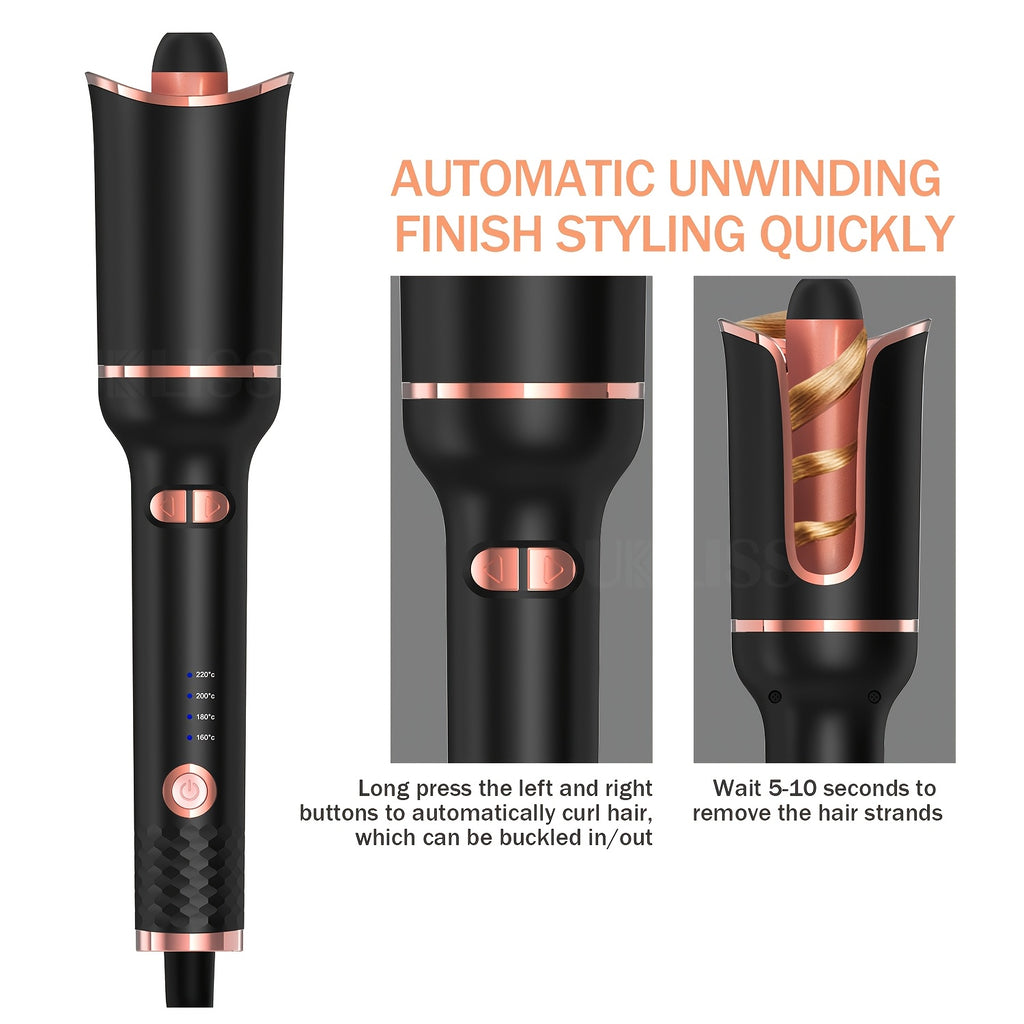 Hair Curler, Curling Wand, Curling Tongs,Curling Iron with 360° Rotating,4-Speed Adjustable Temperature Curling Wand, Fast Heating Ceramic Barrel, Dual Voltage Hair Curlers