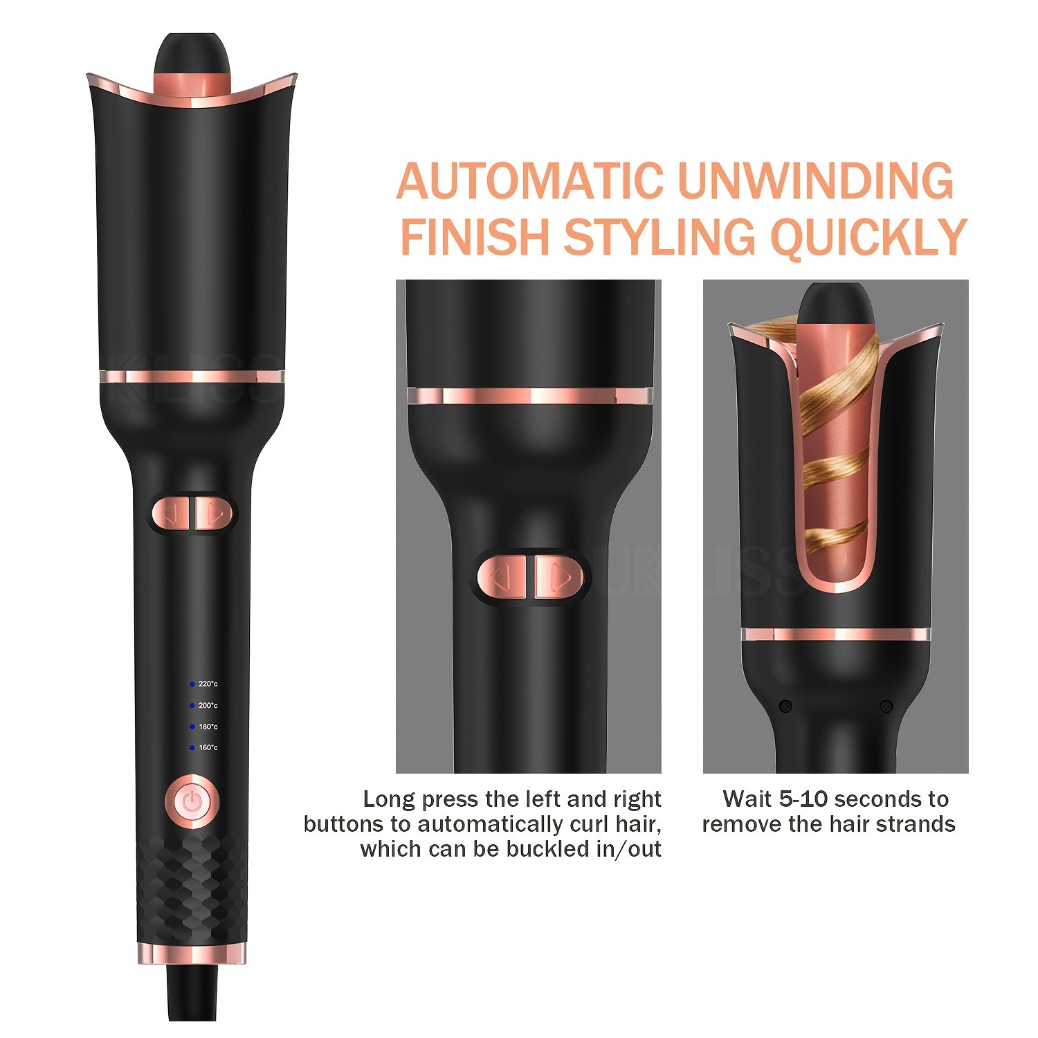 Hair Curler, Curling Wand, Curling Tongs,Curling Iron with 360° Rotating,4-Speed Adjustable Temperature Curling Wand, Fast Heating Ceramic Barrel, Dual Voltage Hair Curlers