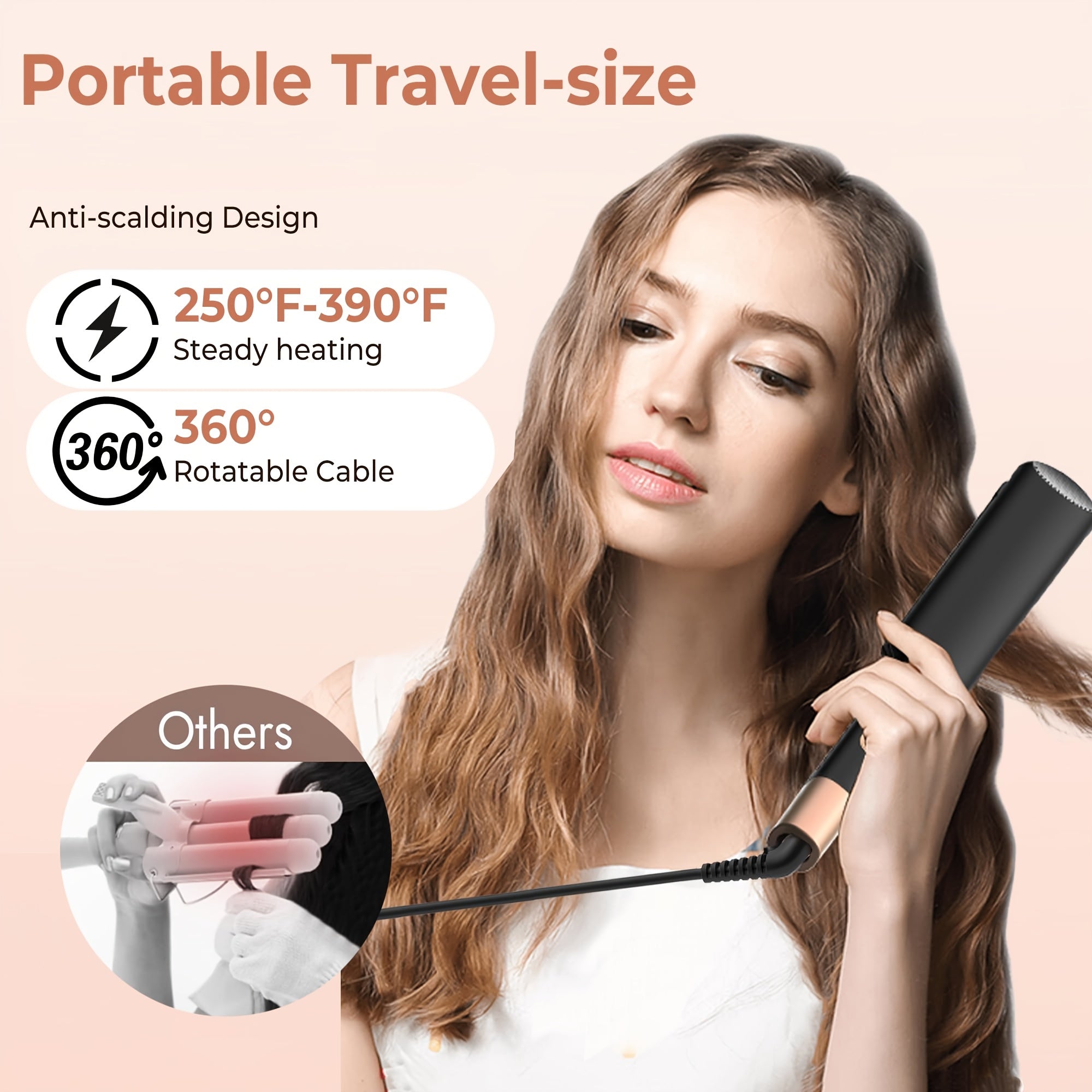 Travel Waver Hair Tool Mini Crimper for Women Short Hair 0.4 Inch Small Double Barrel S Waver Curling Iron 5 Temps, Anti-scalding, Auto-Off