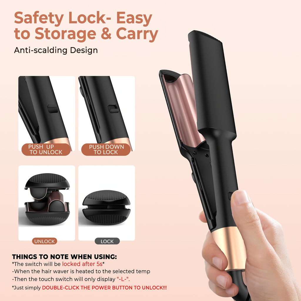 Travel Waver Hair Tool Mini Crimper for Women Short Hair 0.4 Inch Small Double Barrel S Waver Curling Iron 5 Temps, Anti-scalding, Auto-Off