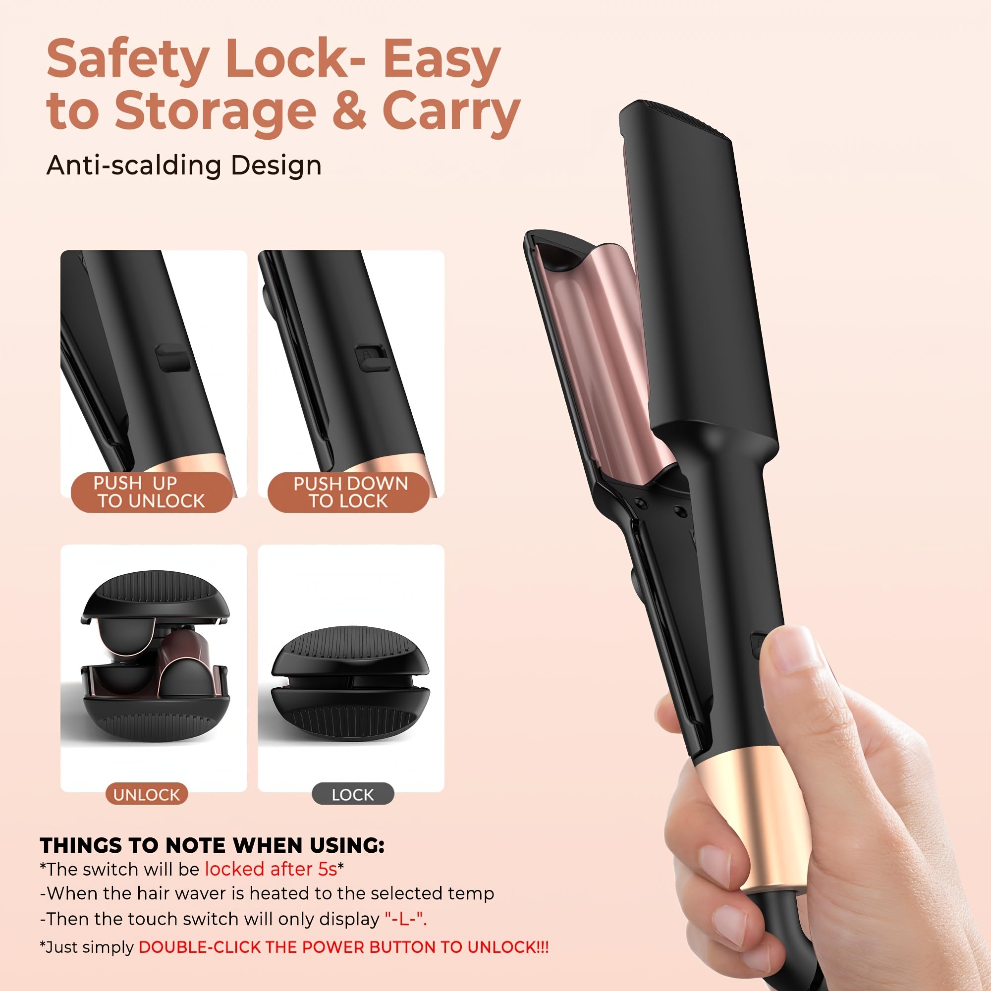 Travel Waver Hair Tool Mini Crimper for Women Short Hair 0.4 Inch Small Double Barrel S Waver Curling Iron 5 Temps, Anti-scalding, Auto-Off