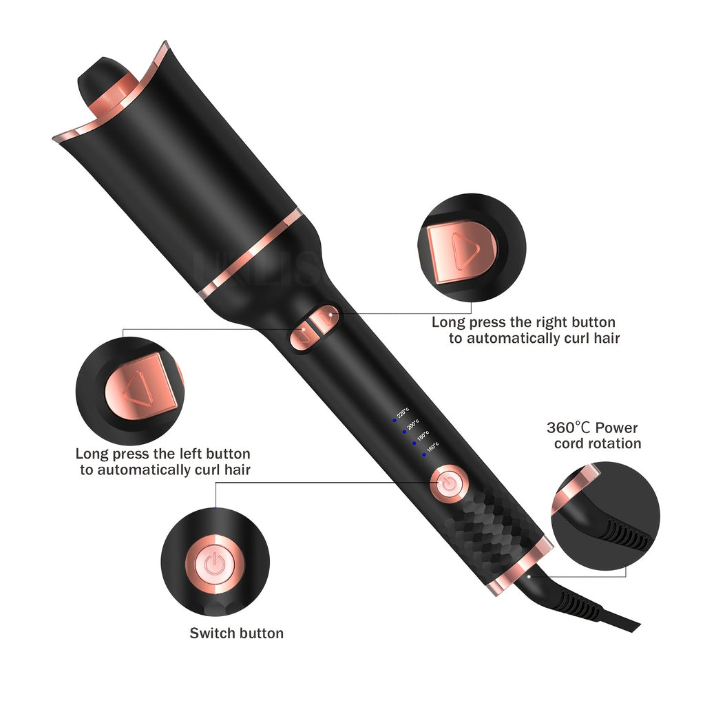 Hair Curler, Curling Wand, Curling Tongs,Curling Iron with 360° Rotating,4-Speed Adjustable Temperature Curling Wand, Fast Heating Ceramic Barrel, Dual Voltage Hair Curlers