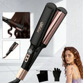Mini Hair Curler Waver Hair Tool Crimper for Women Short Hair Travel Double Barrel Small Waver Ceramic Curling Iron Dual Voltage with 5 Temps, Anti-scalding for Dating, Daily