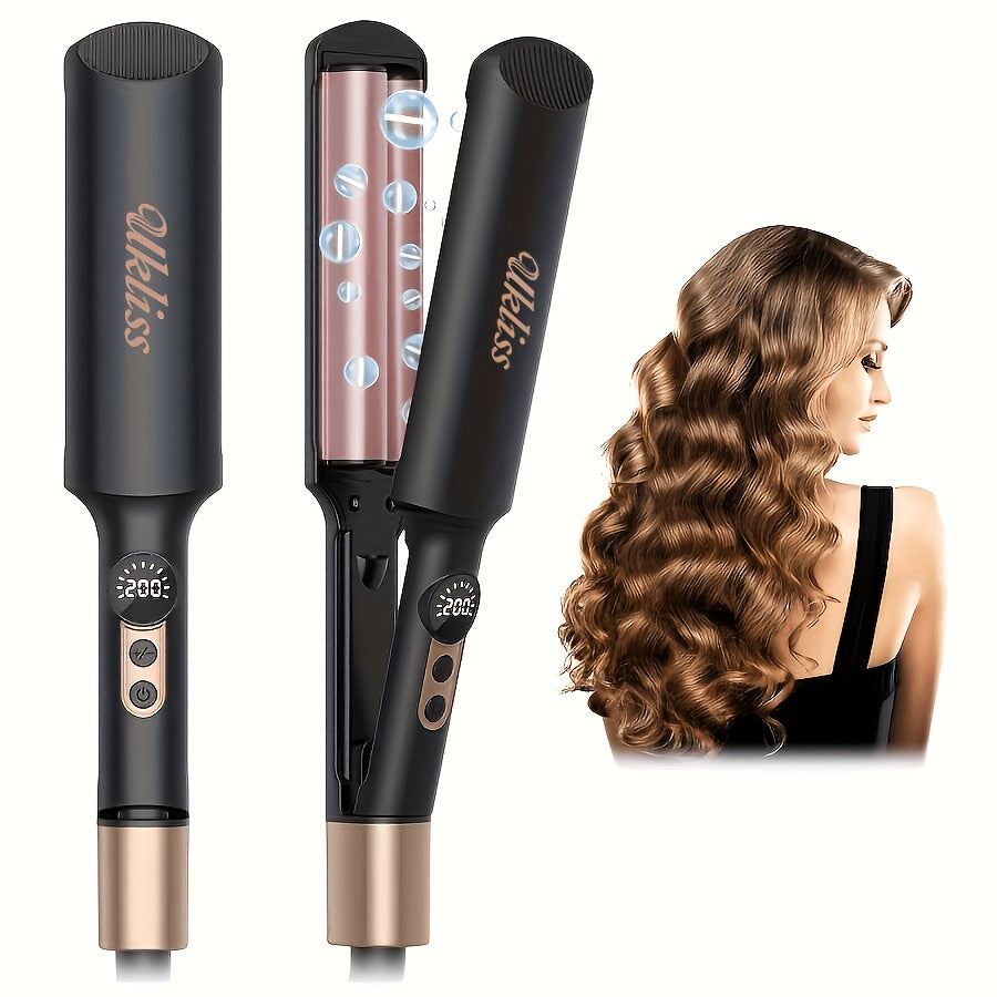 Mini Hair Curler Waver Hair Tool Crimper for Women Short Hair Travel Double Barrel Small Waver Ceramic Curling Iron Dual Voltage with 5 Temps, Anti-scalding for Dating, Daily