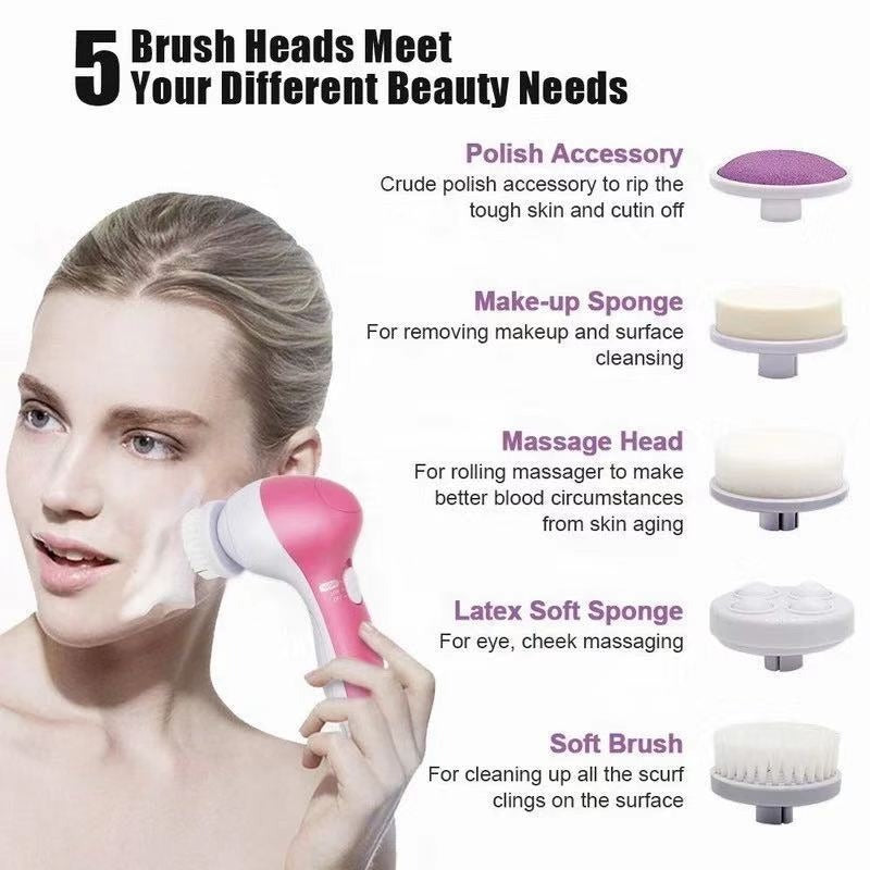5-In-1 Multifunctional Facial Cleansing Brush, Electric Facial Cleansing Brush, Facial Beauty Cleansing Brush for Exfoliation And Skin Care, Rotating Facial Cleansing Tool, Battery Powered