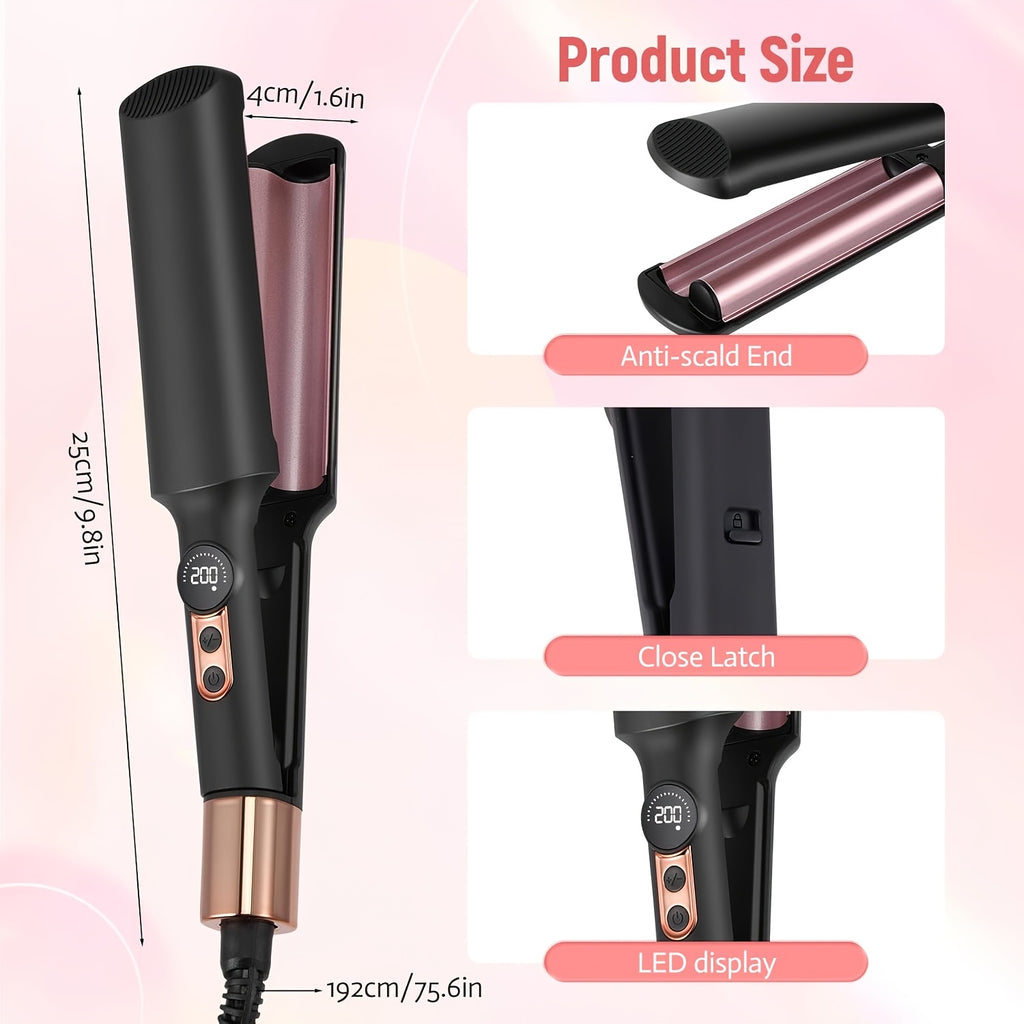 Mini Hair Curler Waver Hair Tool Crimper for Women Short Hair Travel Double Barrel Small Waver Ceramic Curling Iron Dual Voltage with 5 Temps, Anti-scalding for Dating, Daily
