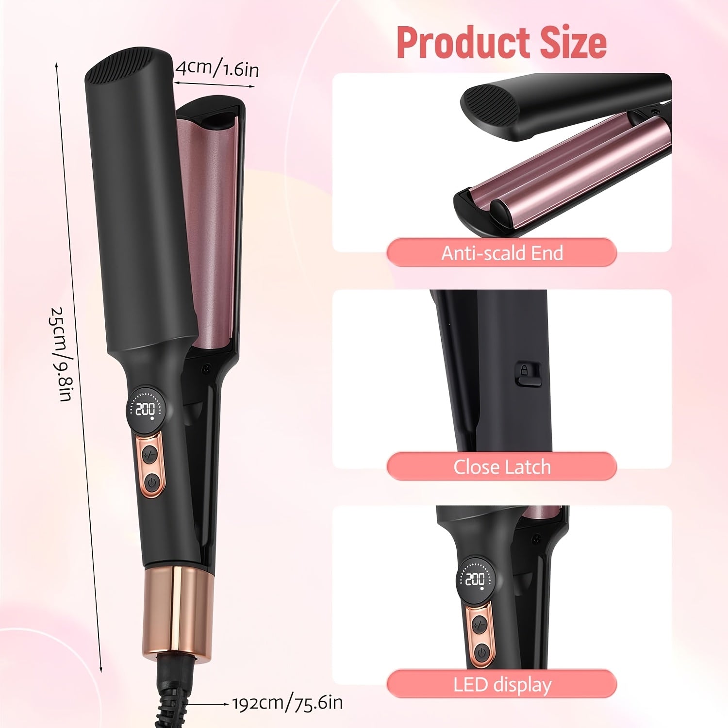 Mini Hair Curler Waver Hair Tool Crimper for Women Short Hair Travel Double Barrel Small Waver Ceramic Curling Iron Dual Voltage with 5 Temps, Anti-scalding for Dating, Daily