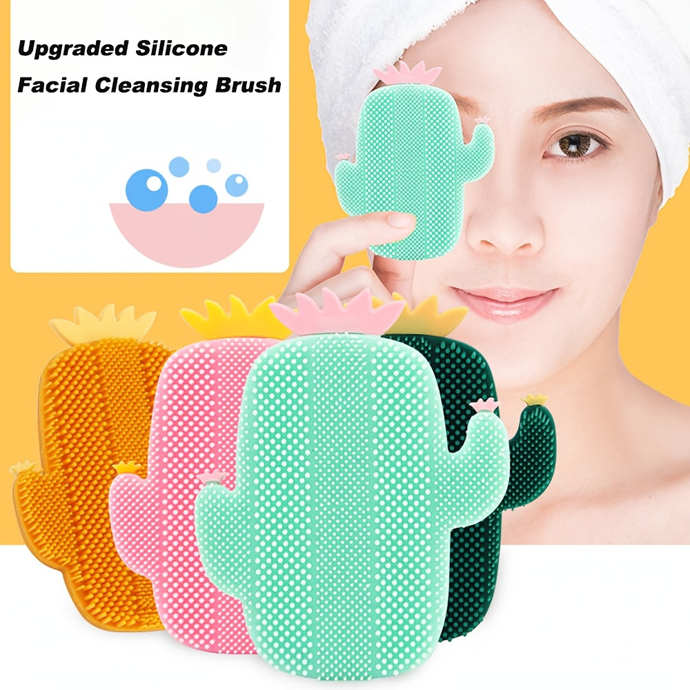 Upgraded Silicone Facial Cleansing Brush, Portable Cactus Shape Face Brush, Skin Care Tool for Gentle Exfoliation & Facial Massage