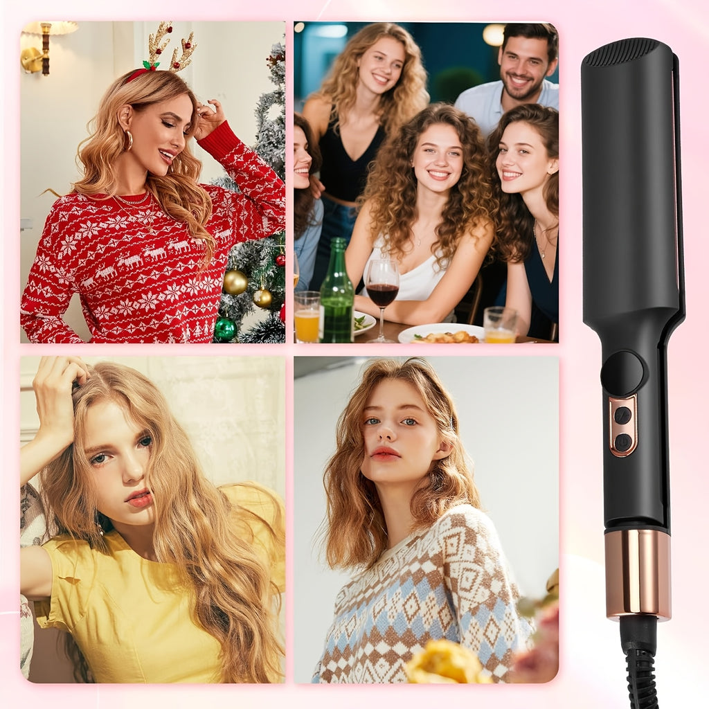 Mini Hair Curler Waver Hair Tool Crimper for Women Short Hair Travel Double Barrel Small Waver Ceramic Curling Iron Dual Voltage with 5 Temps, Anti-scalding for Dating, Daily