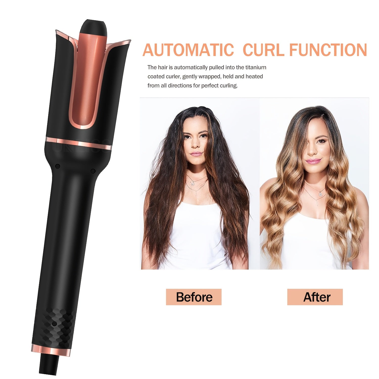 Hair Curler, Curling Wand, Curling Tongs,Curling Iron with 360° Rotating,4-Speed Adjustable Temperature Curling Wand, Fast Heating Ceramic Barrel, Dual Voltage Hair Curlers