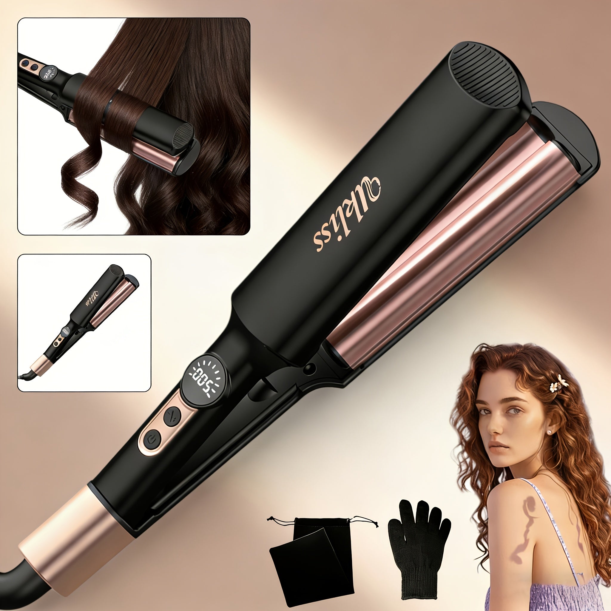 Travel Waver Hair Tool Mini Crimper for Women Short Hair 0.4 Inch Small Double Barrel S Waver Curling Iron 5 Temps, Anti-scalding, Auto-Off