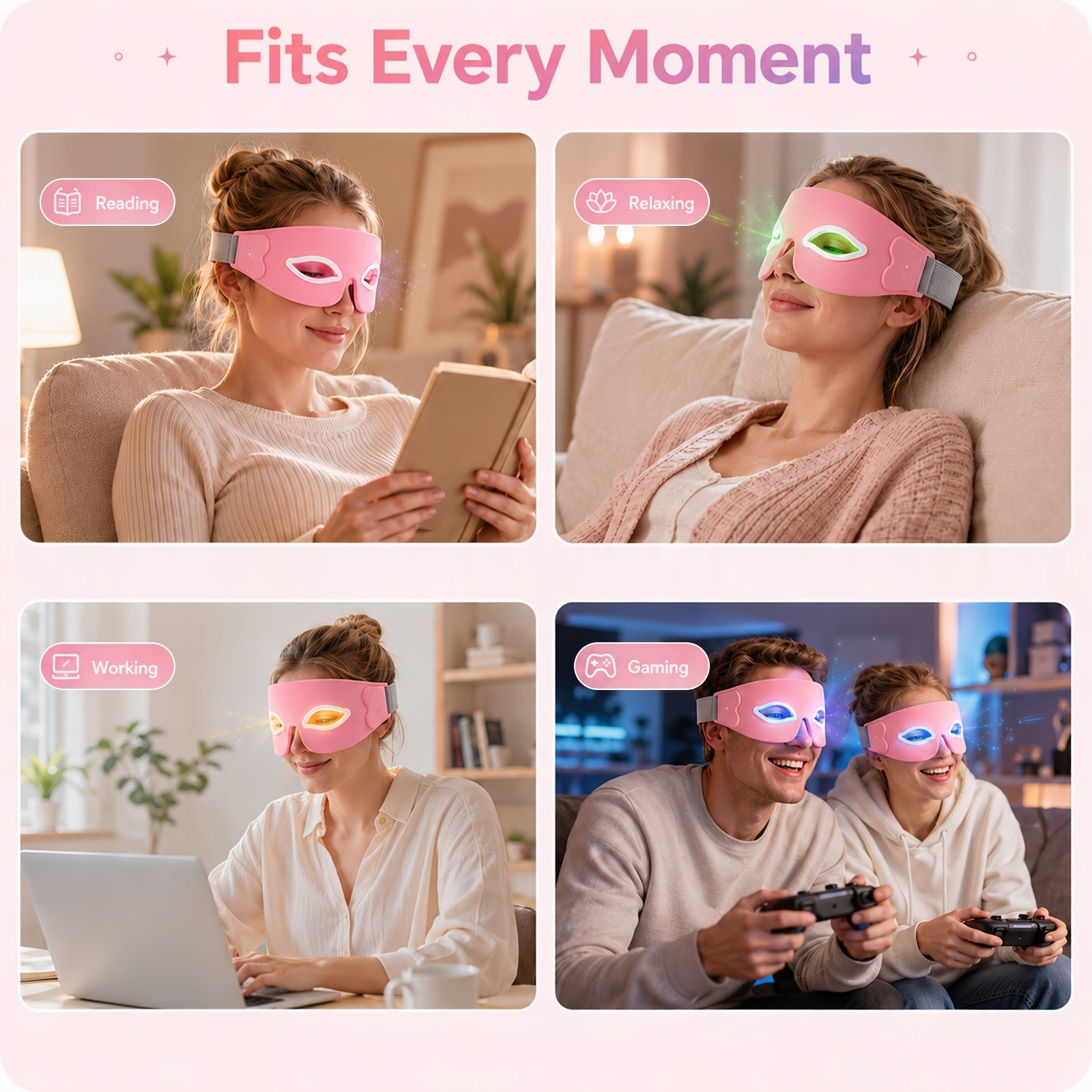 FDA Cleared - KTS Eye Massager with 7-Color LED. Usb-Charged, Relaxes Eye Muscles