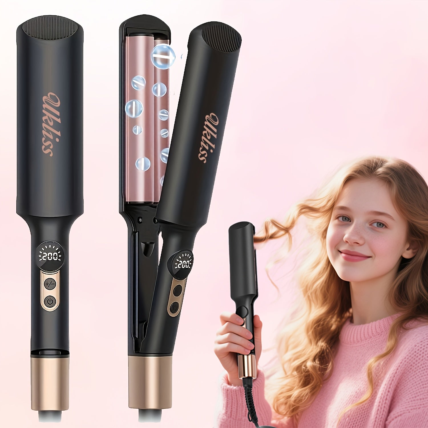 Mini Hair Curler Waver Hair Tool Crimper for Women Short Hair Travel Double Barrel Small Waver Ceramic Curling Iron Dual Voltage with 5 Temps, Anti-scalding for Dating, Daily
