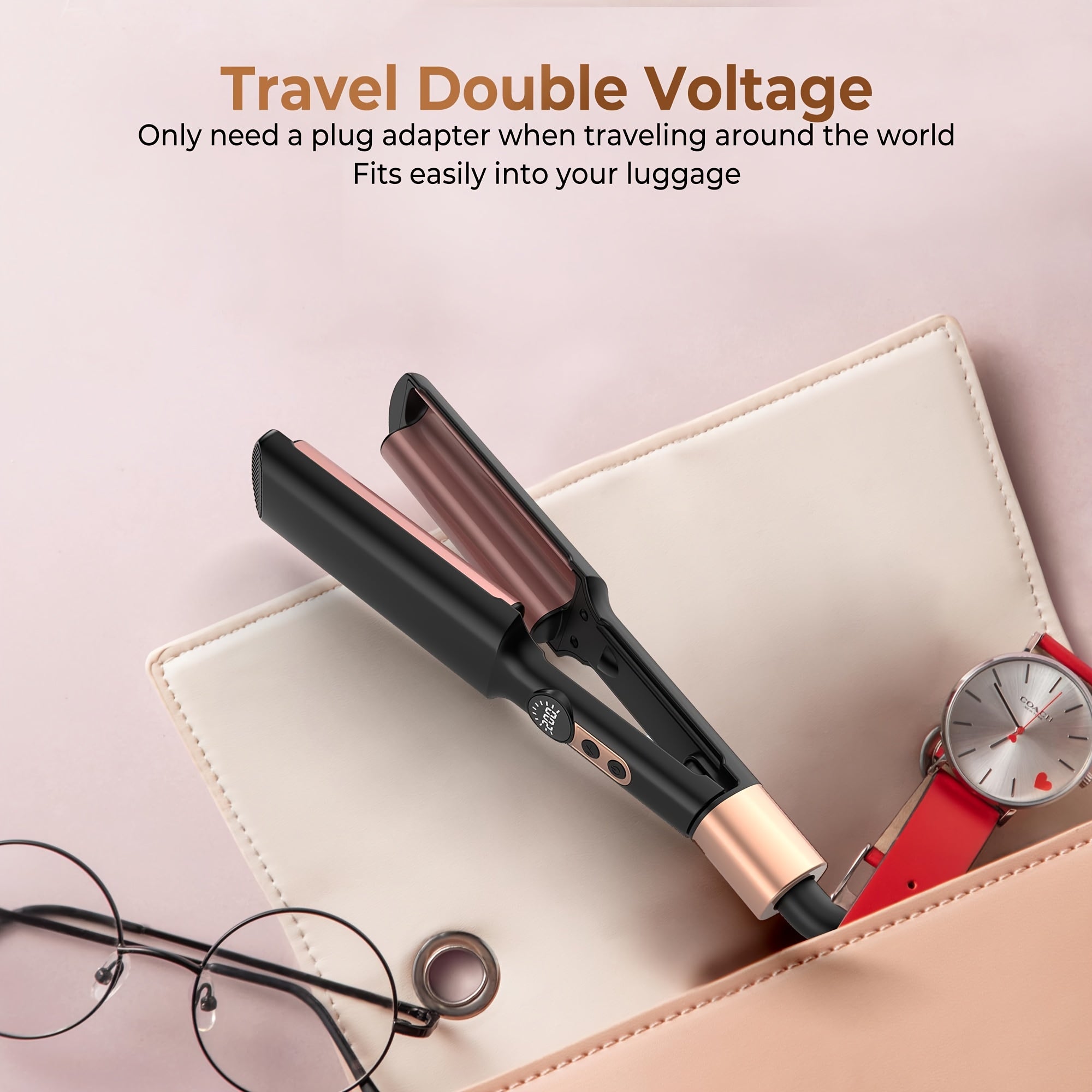 Travel Waver Hair Tool Mini Crimper for Women Short Hair 0.4 Inch Small Double Barrel S Waver Curling Iron 5 Temps, Anti-scalding, Auto-Off