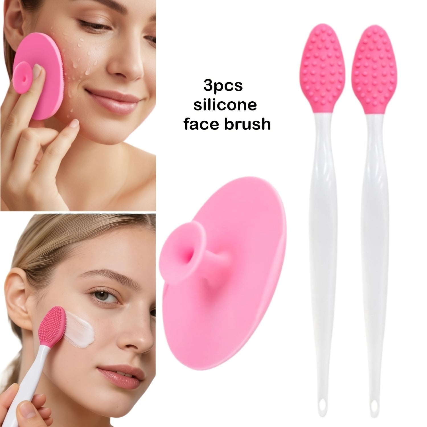 Colorjuly 3pcs Silicone Face And Nose Brush Set, Deep Facial Cleansing And Exfoliation, Used for Makeup Removal, Pore Cleansing, Facial Massage, Flexible Material That Does Not Harm The Skin, Repeatedly Washed And Used, Portable